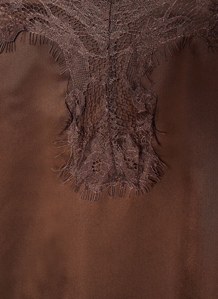 Satin dress with lace and an asymmetrical hem, Brown, Packshot image number 2