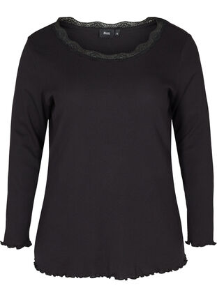 Close-fitting blouse with a lace trim, Black, Packshot image number 0