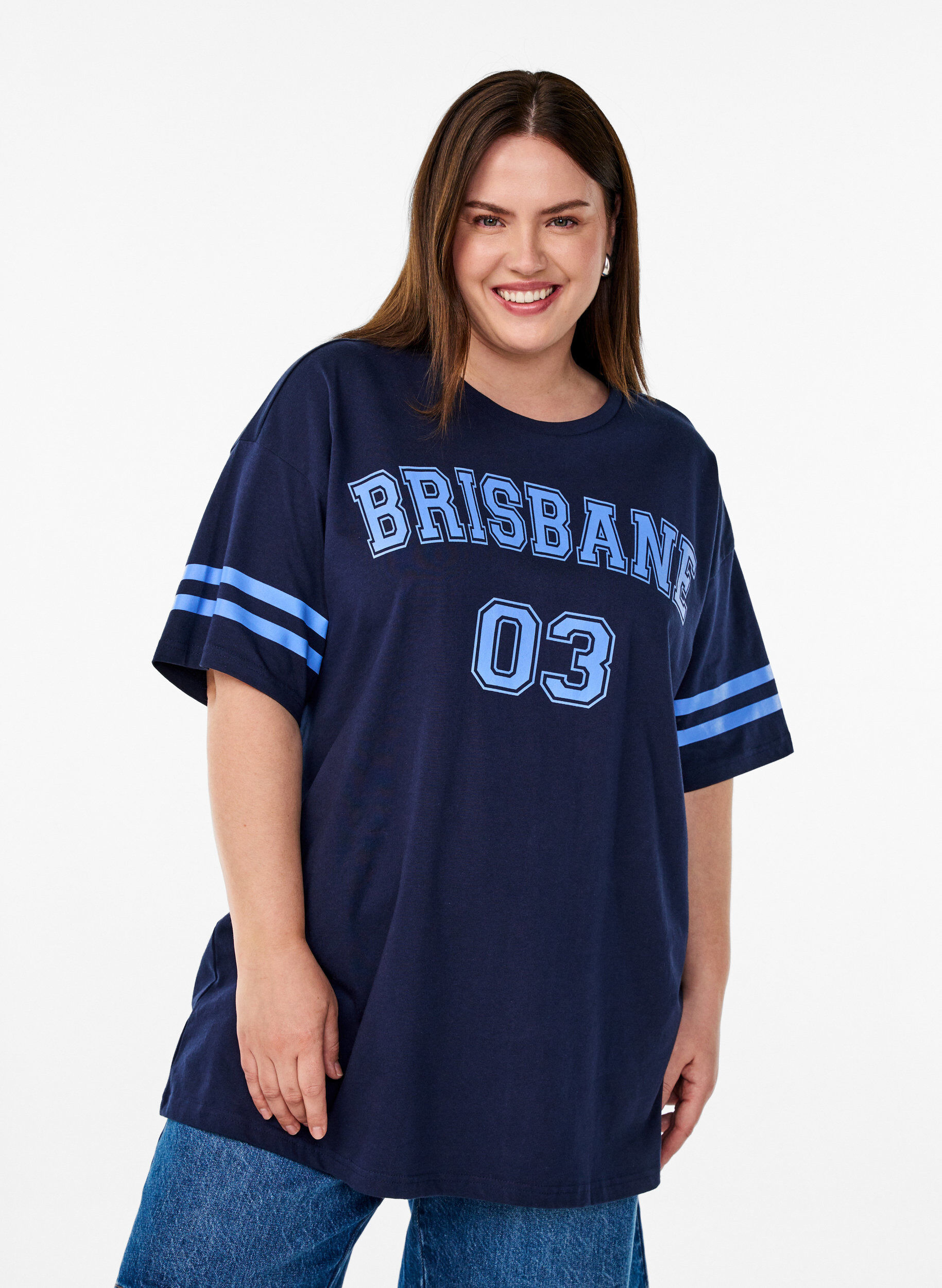 Zizzifashion Sporty oversized college T-shirt, Blue, Model image number 0