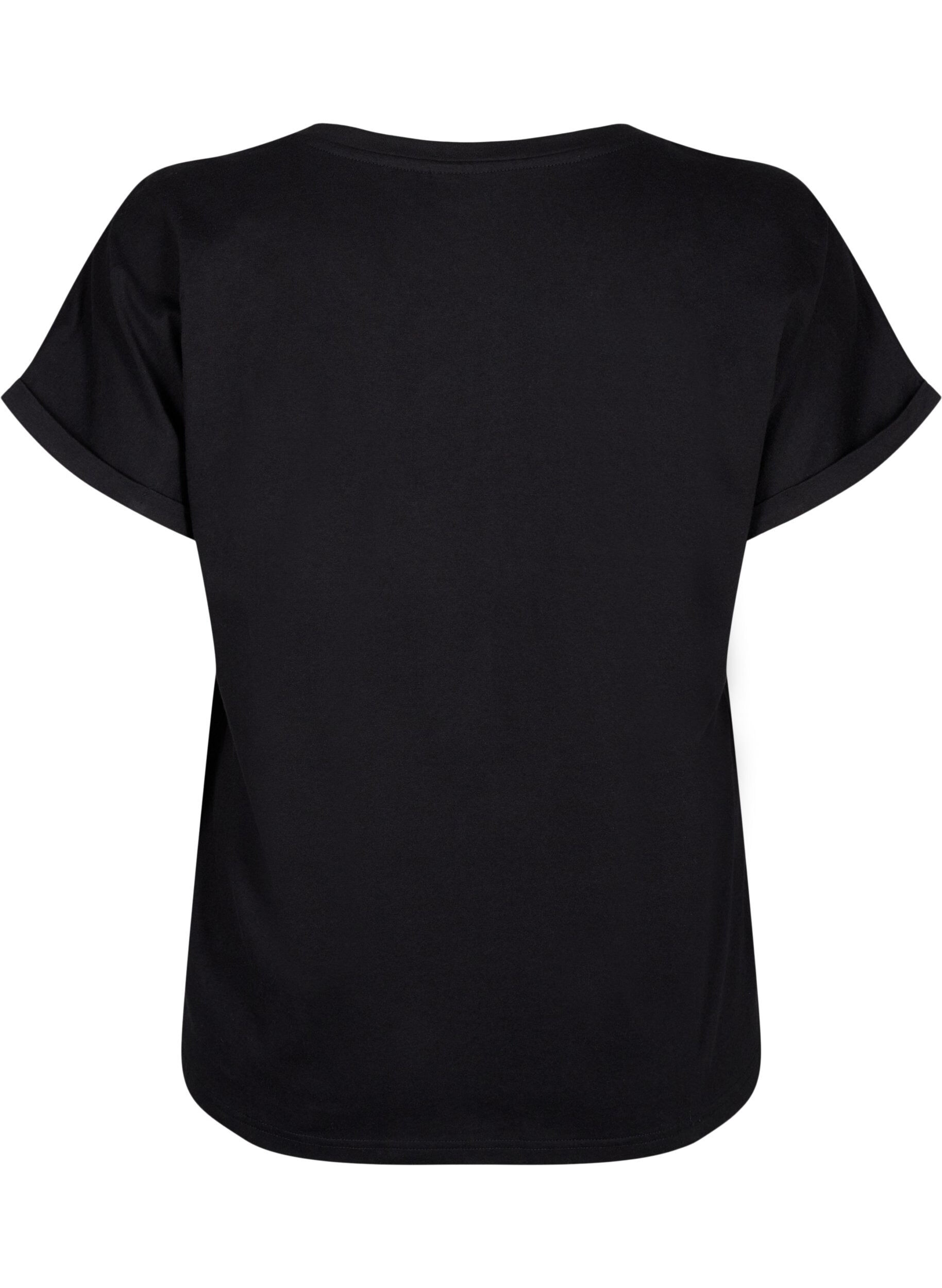 Zizzifashion Organic cotton T-shirt with broderie anglaise, Black, Packshot image number 1