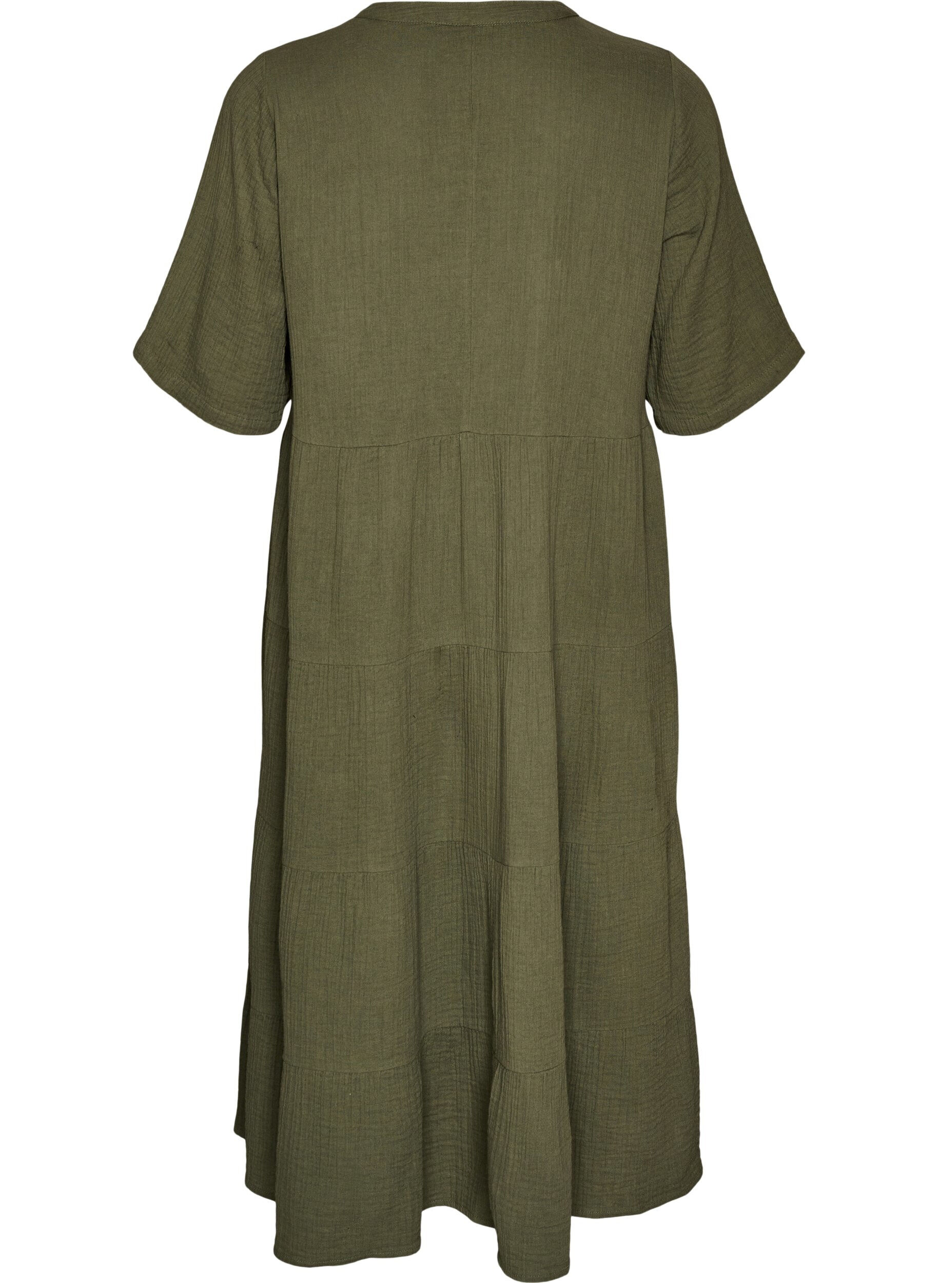 Zizzifashion A-line midi dress in cotton muslin, Green, Packshot image number 1