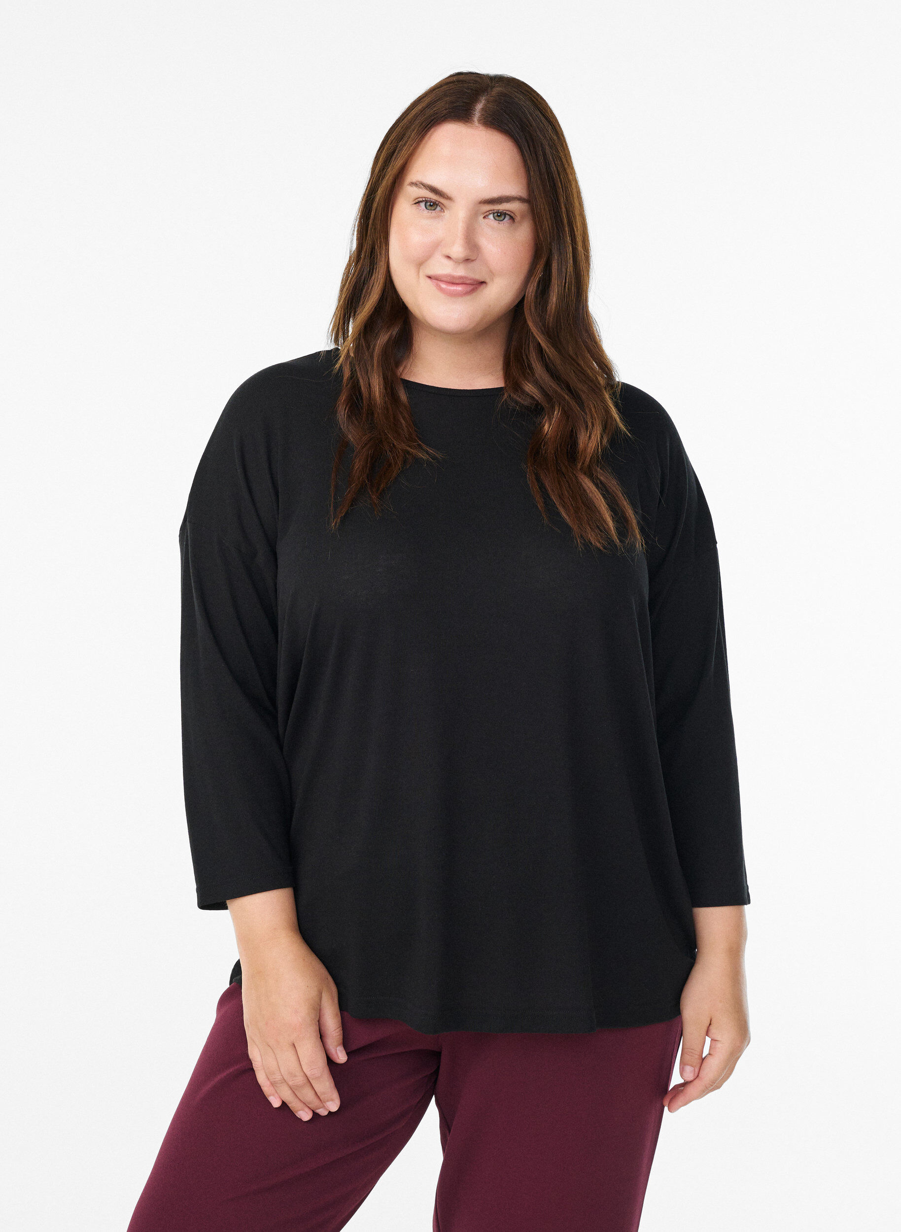 ZizzifashionJersey blouse with 3/4 sleeves, Black, Model image number 0