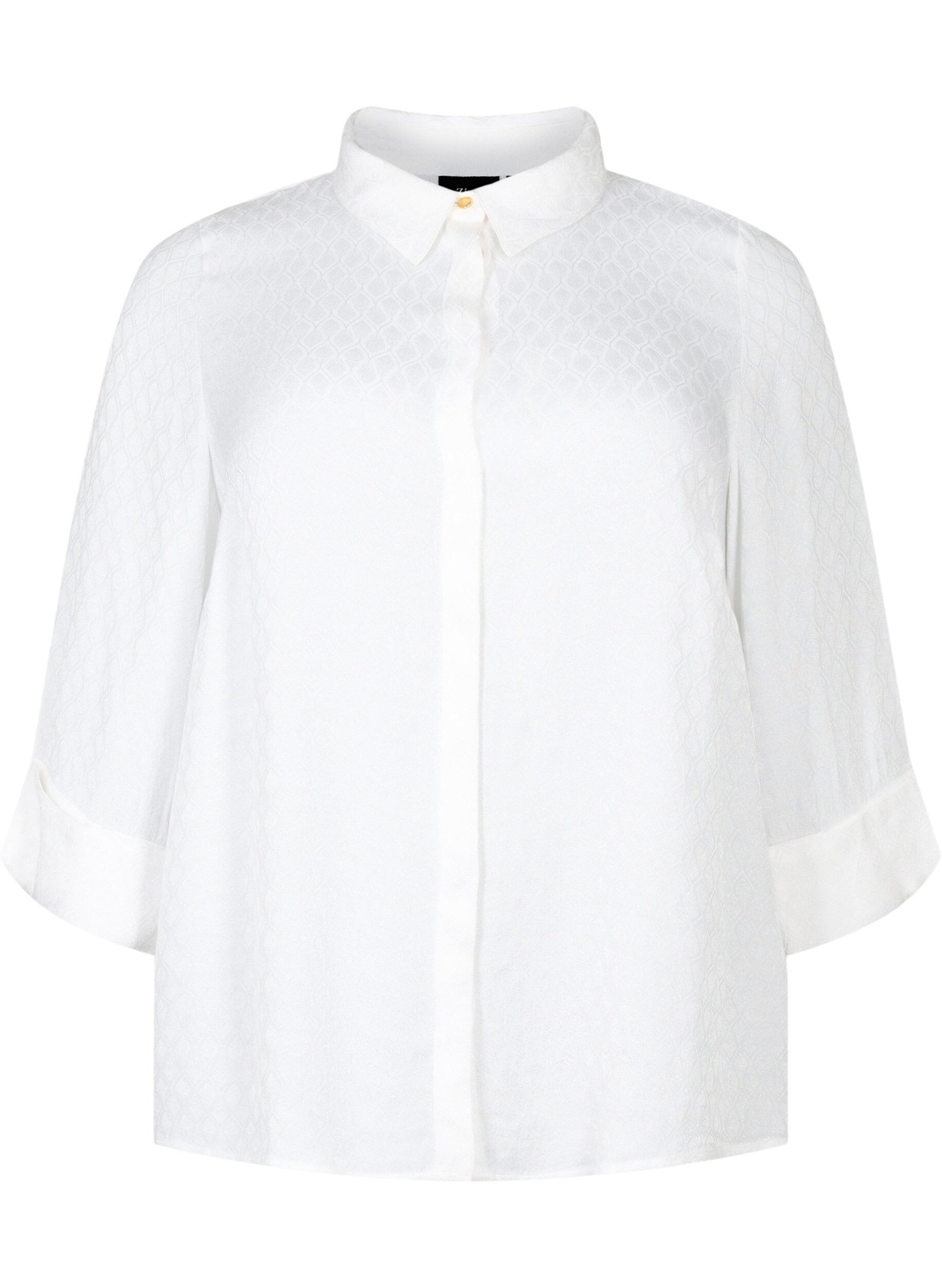 Zizzifashion Shirt in viscose with tone-on-tone pattern, Bright White, Packshot image number 0