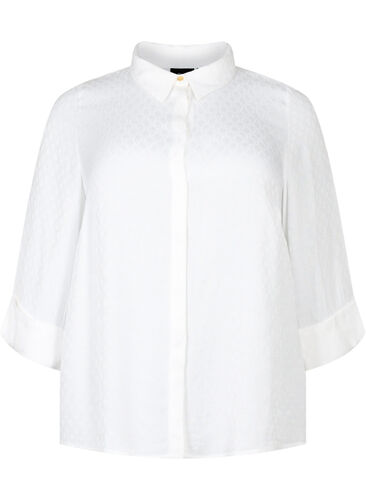 Shirt in viscose with tone-on-tone pattern, Bright White, Packshot image number 0