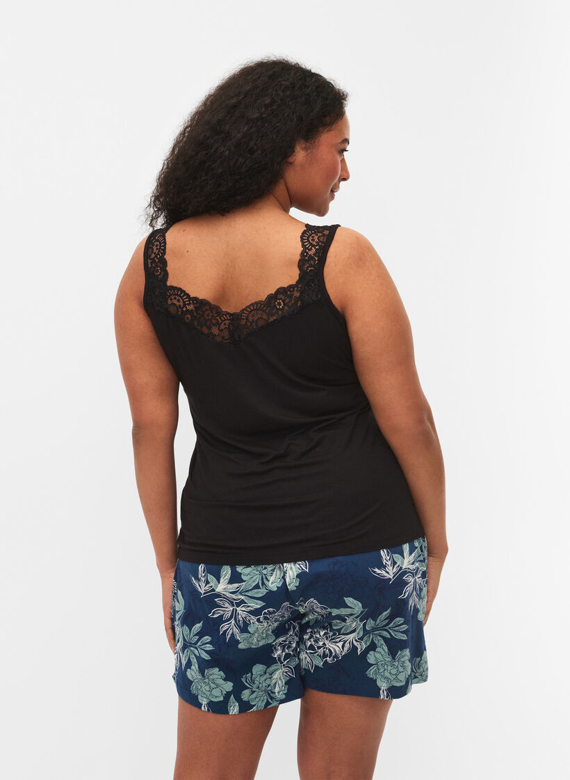 Viscose top with lace edge, Black, Model image number 2