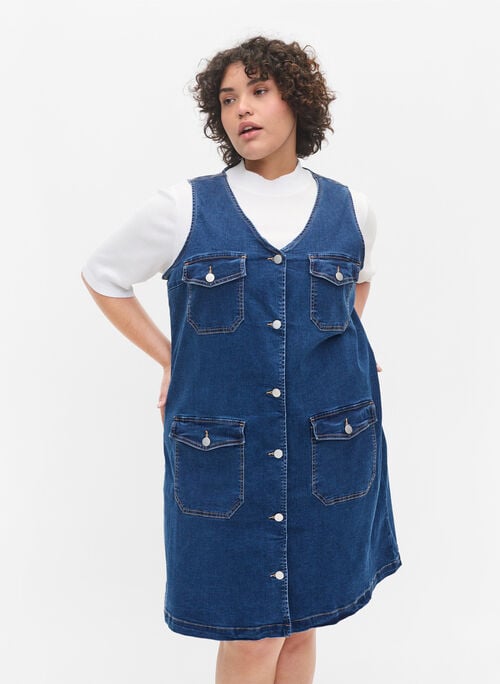 Denim pinafore dress with buttons