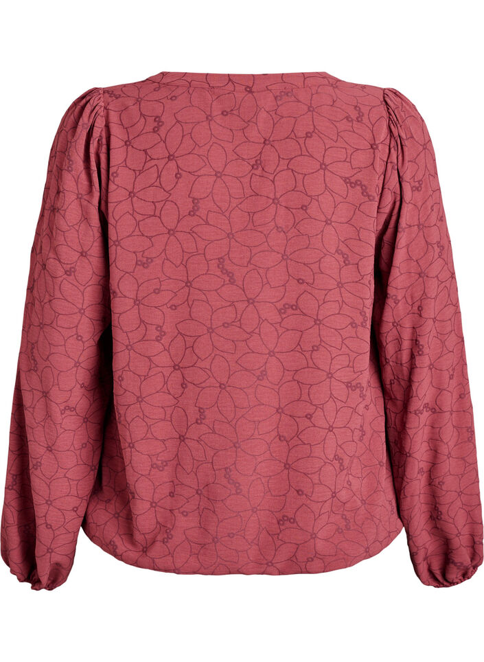 Long-sleeved blouse with floral embroidery, Rose, Packshot image number 1