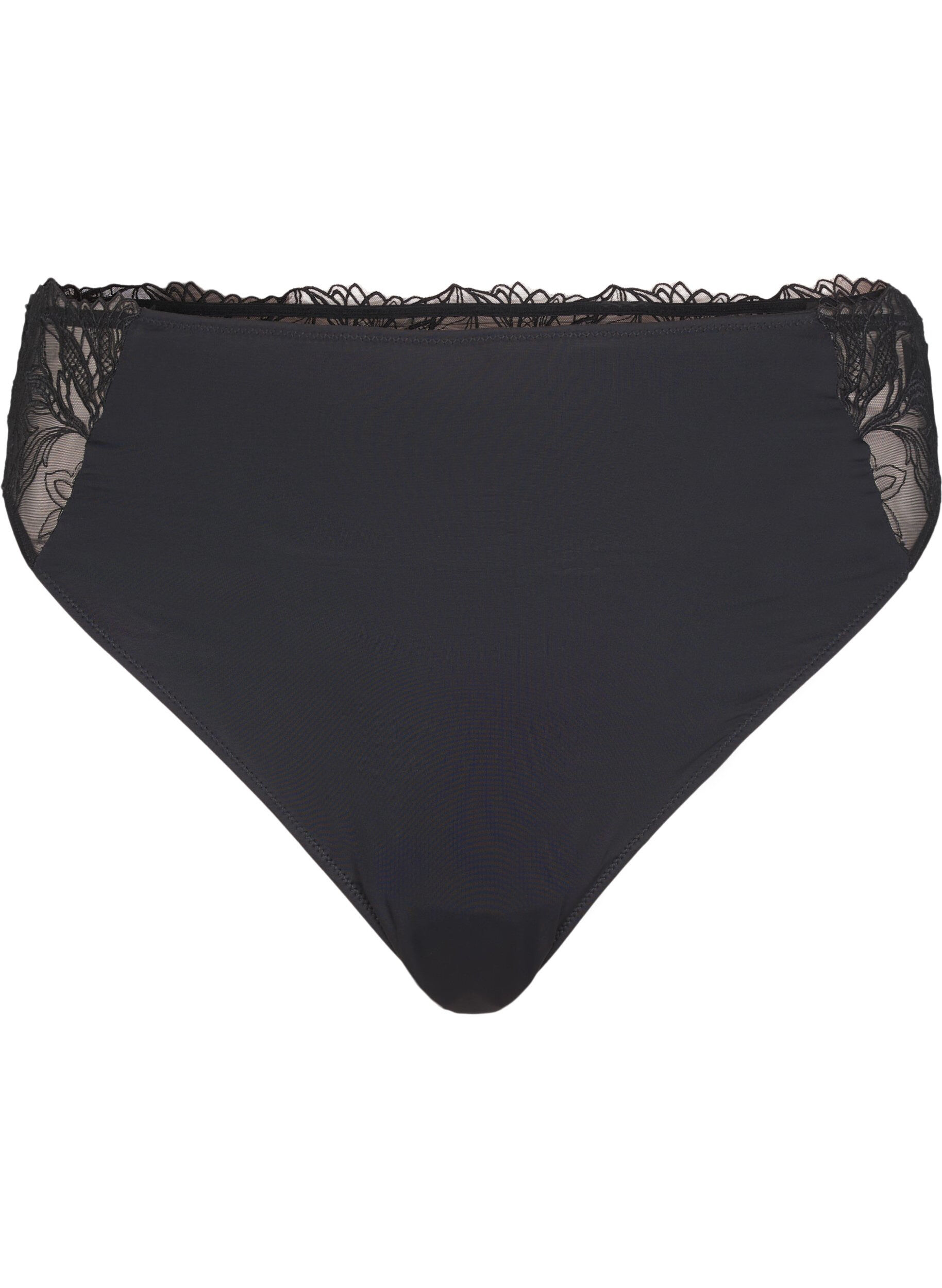 Zizzifashion Microfiber thong with lace, Black, Packshot image number 0