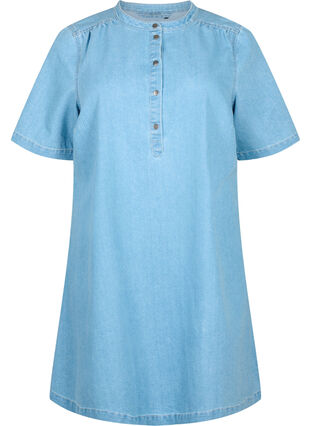 A-shape denim dress with short sleeves, Light blue denim, Packshot image number 0