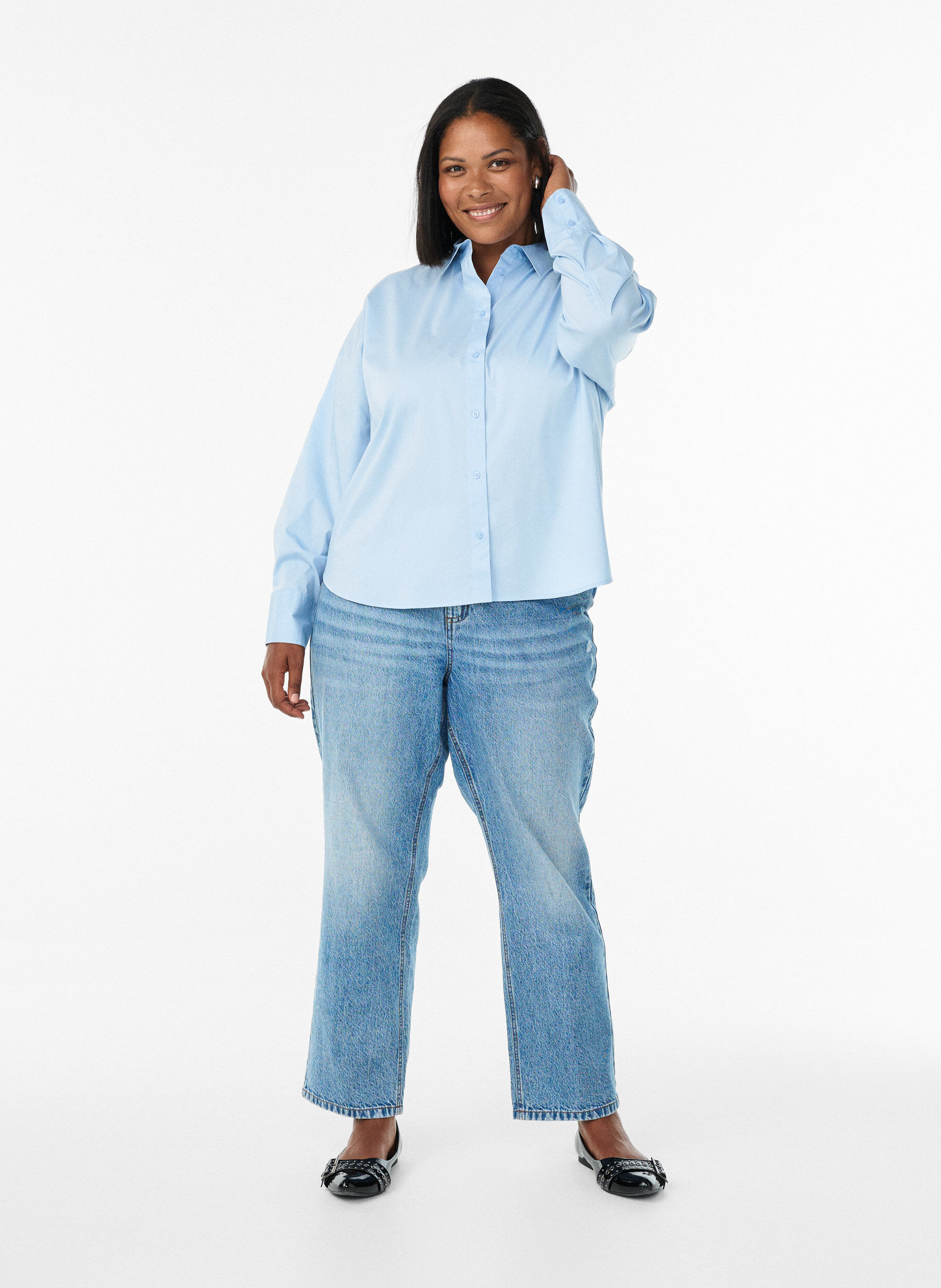 Zizzifashion Classic cotton shirt with a loose fit, Light Blue, Model image number 1