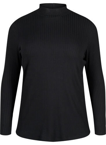Fitted viscose blouse with high neck, Black, Packshot image number 0