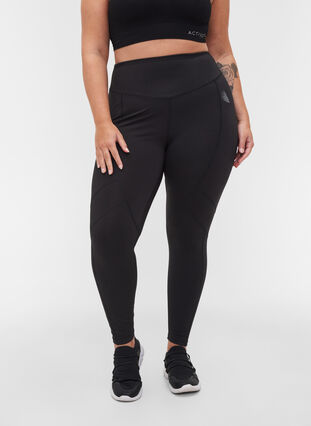 Cropped reflective gym leggings, Black, Model image number 3
