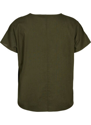 Short-sleeved blouse in cotton blend with linen, Forest Night, Packshot image number 1