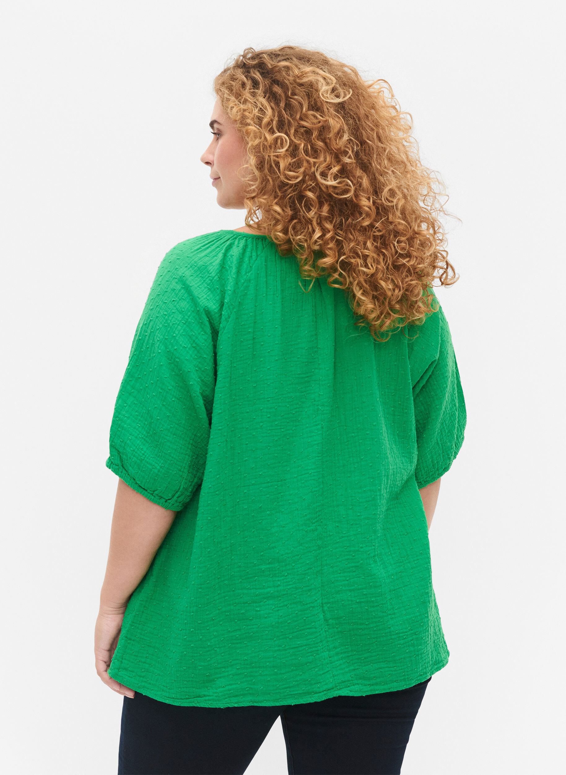 Zizzifashion Cotton blouse with 1/2 sleeves, Bright Green, Model image number 1