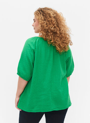 Cotton blouse with 1/2 sleeves, Bright Green, Model image number 1