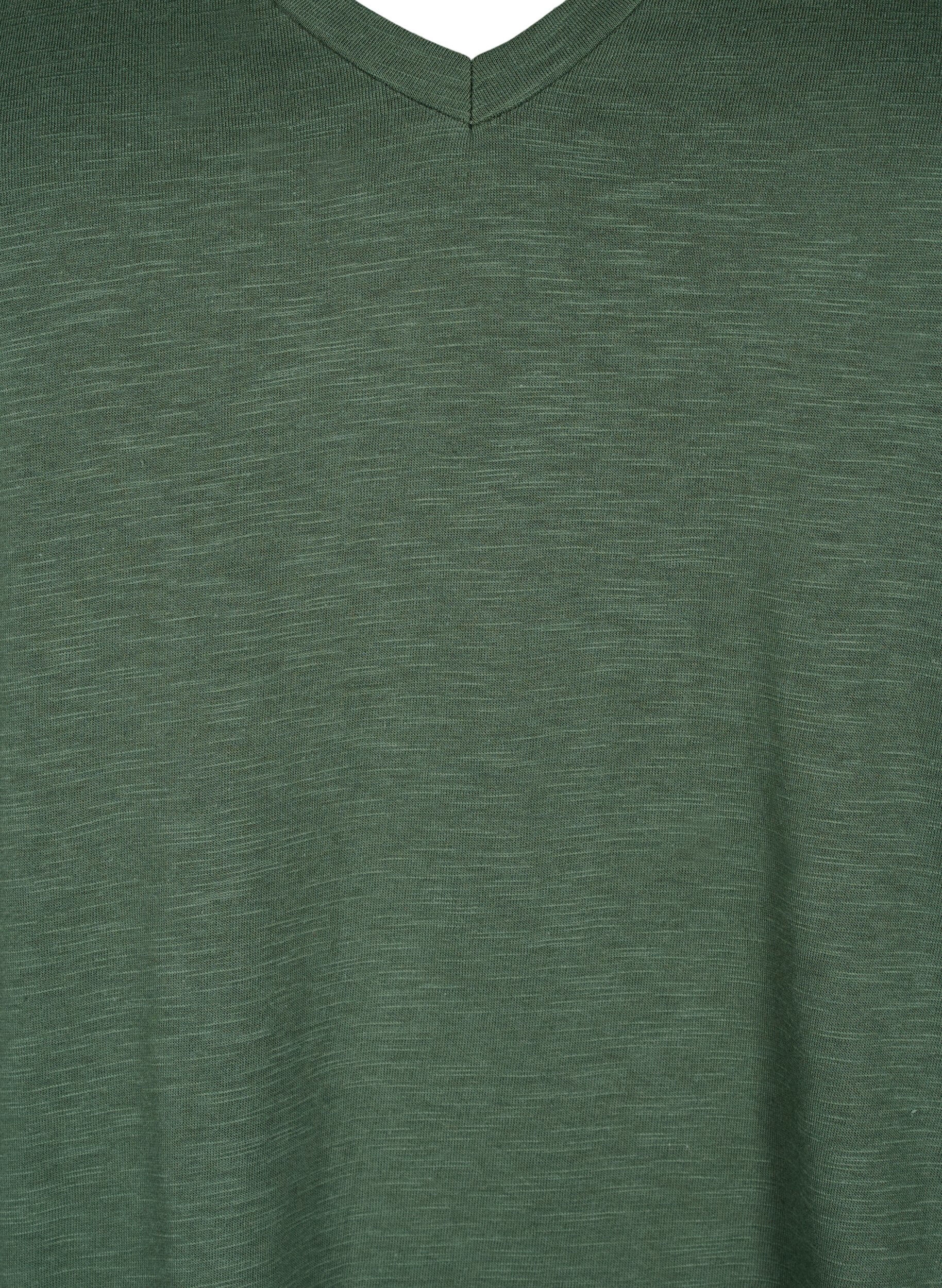 ZizzifashionShort-sleeved basic t-shirt with v-neck, Green, Packshot image number 2