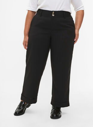 High-waisted pants with fold-up, Black, Model image number 2