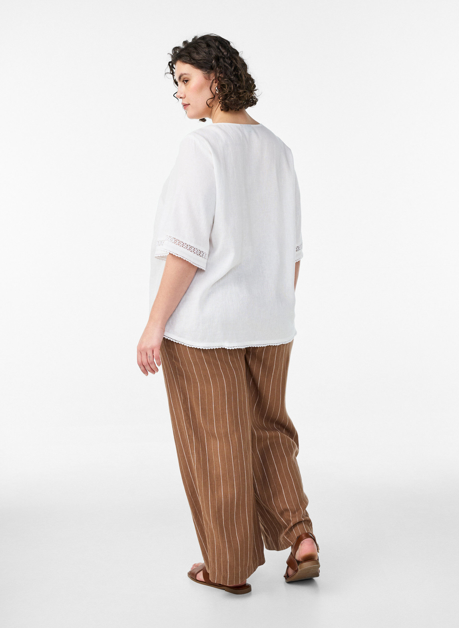 Zizzifashion Wide-leg linen and viscose trousers, Brown, Model image number 1