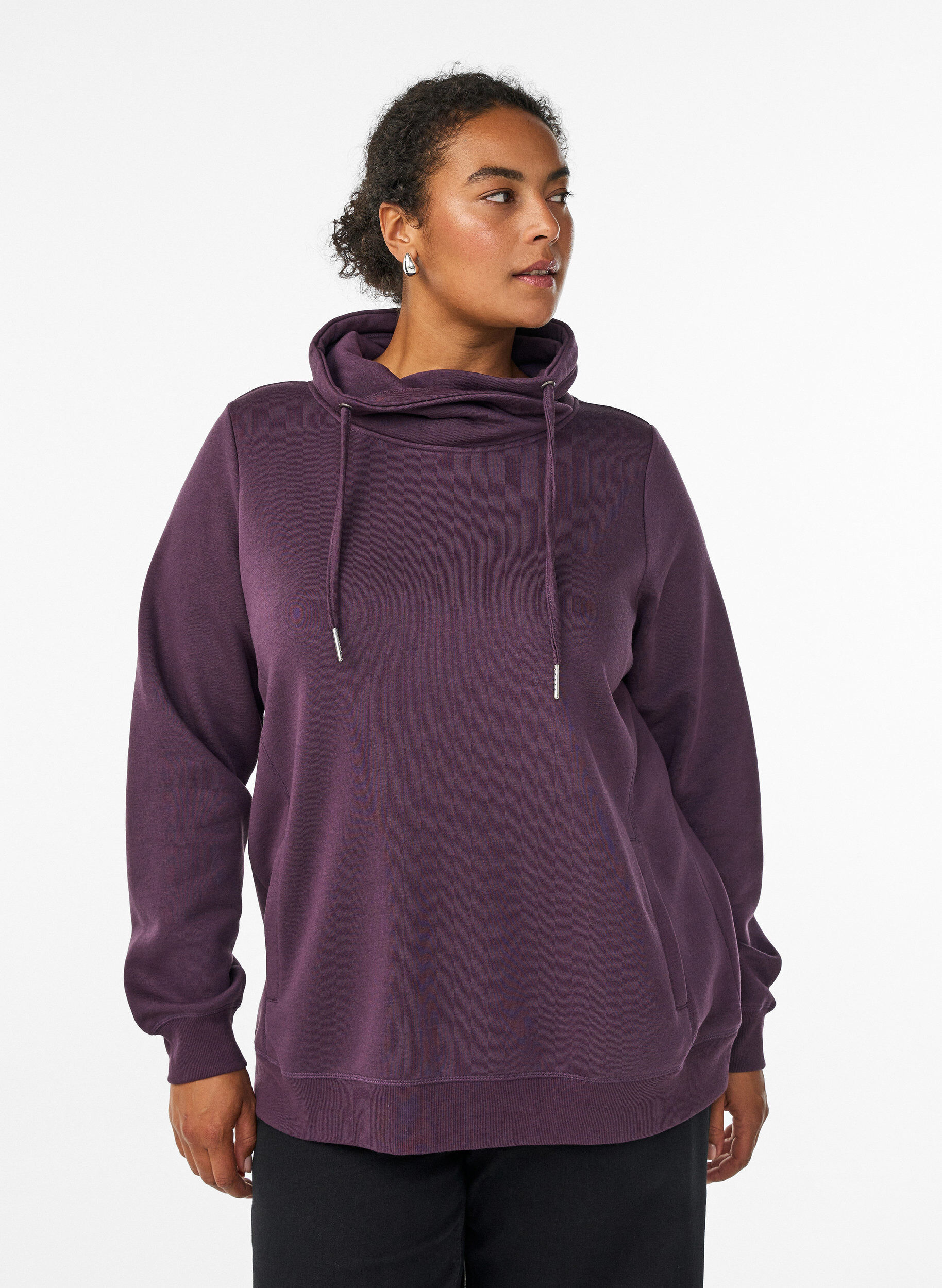Zizzifashion Sweatshirt with high collar and pockets, Purple, Model image number 0