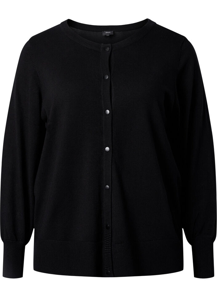 Ribbed cardigan with button closure, Black, Packshot image number 0