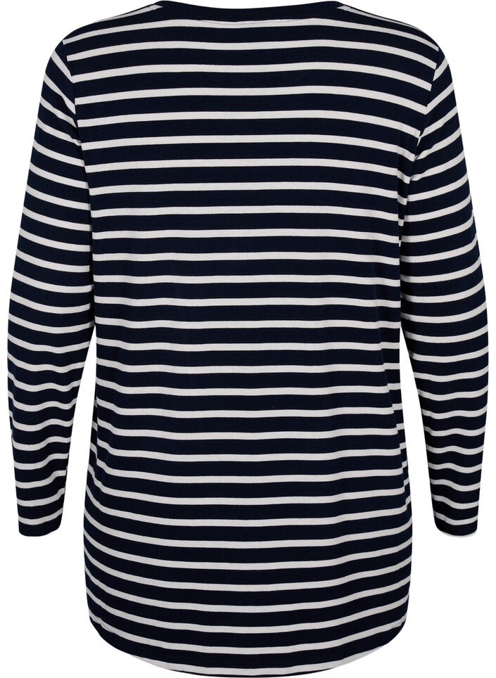 Long-sleeved blouse with stripes, Evening Blue Stripe, Packshot image number 1
