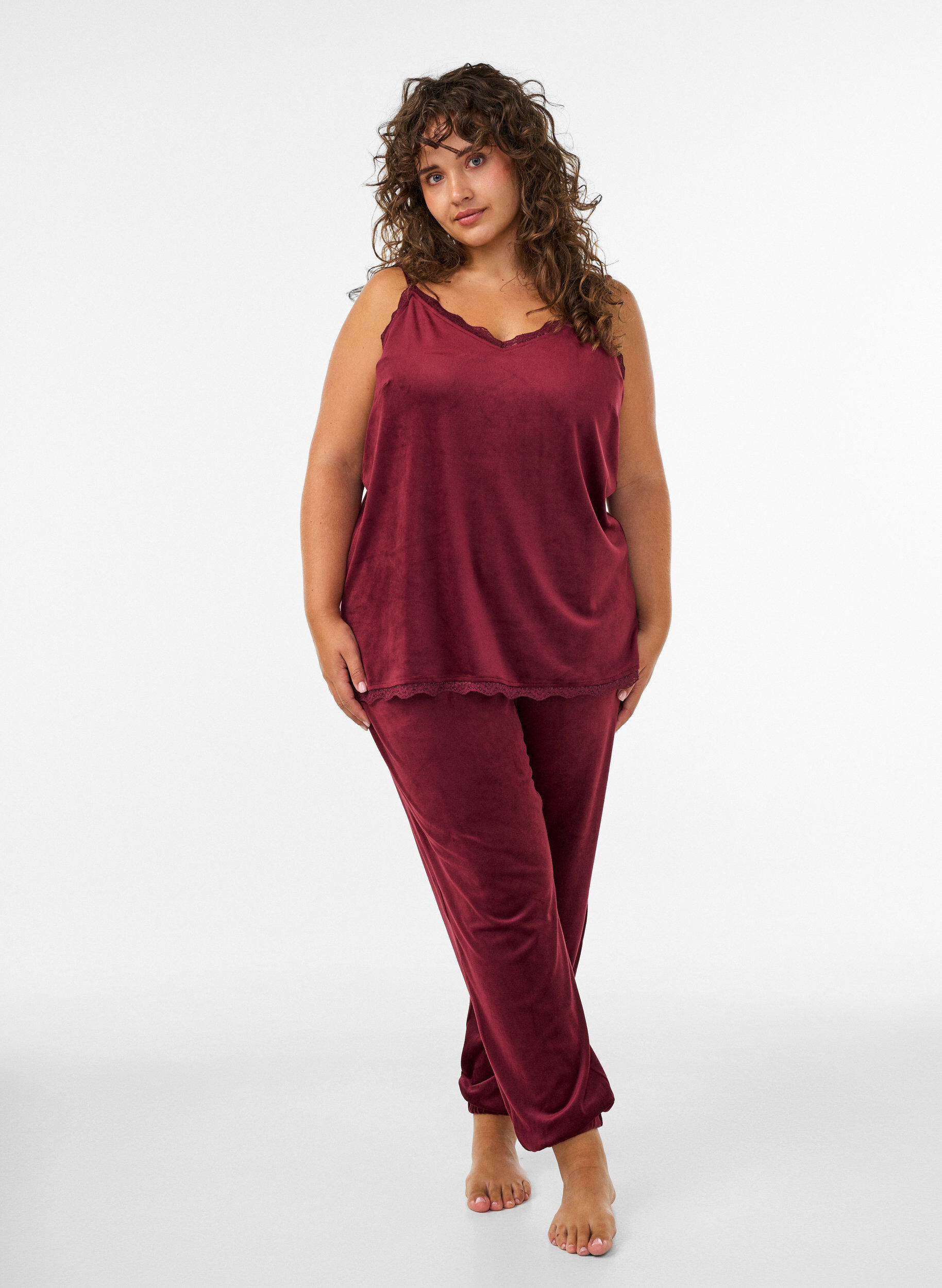 ZizzifashionLoose velour trousers, Red, Model image number 1