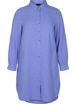 Long cotton shirt with a classic collar, Ultramarine, Packshot image number 0