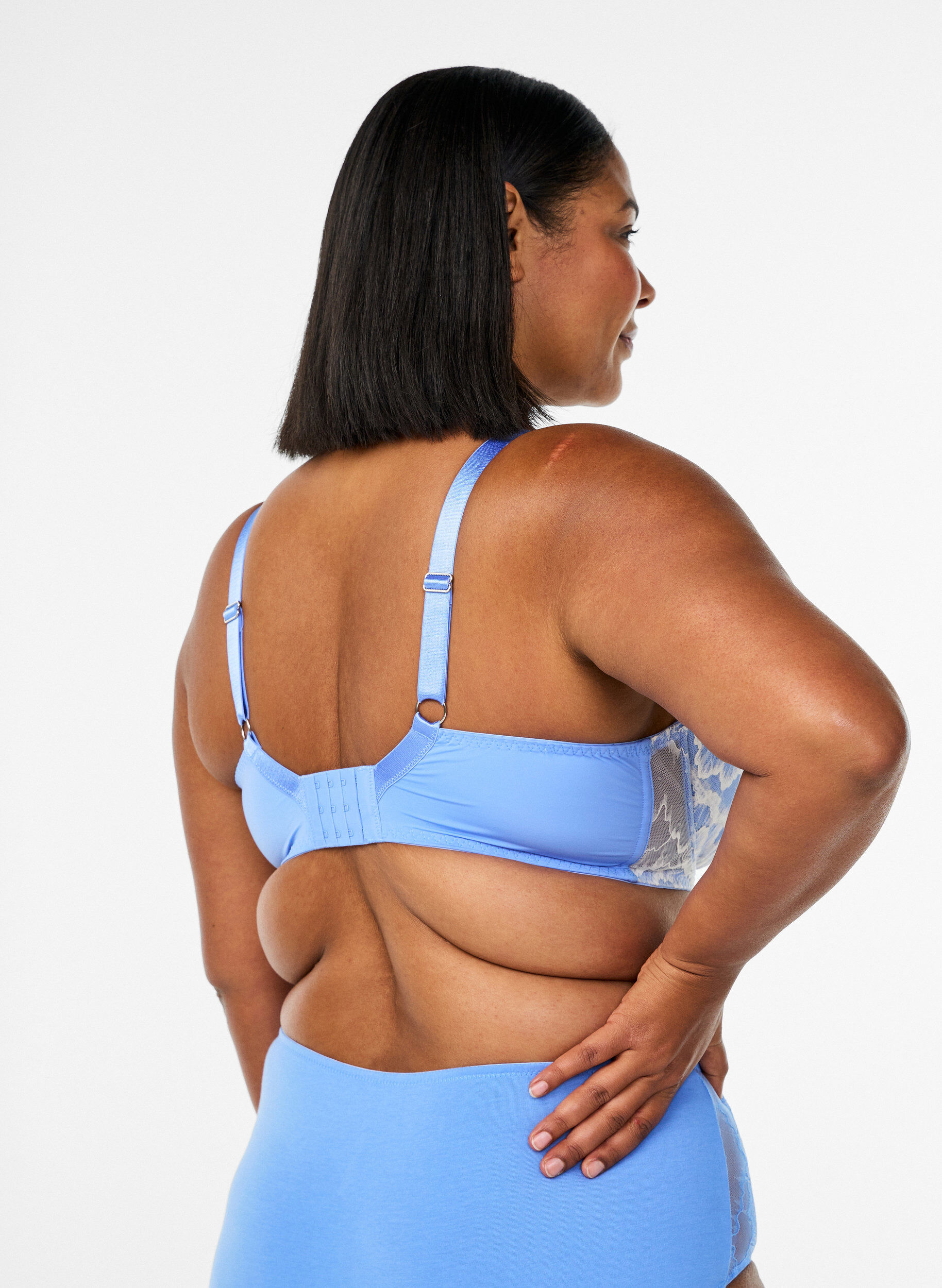 Zizzifashion Padded bra with lace and mesh, Blue, Model image number 2