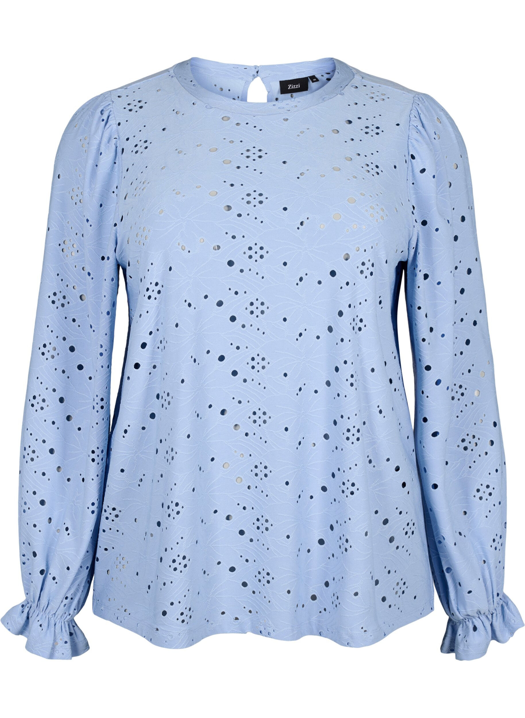 Zizzifashion Long-sleeved blouse with hole pattern, Serenity, Packshot image number 0