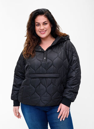 Quilted thermal anorak with a hood, Black, Model image number 0