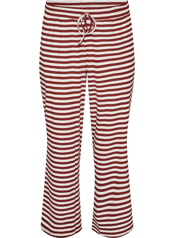 Striped pyjama bottoms with a high waist and wide legs, Red, Packshot image number 0