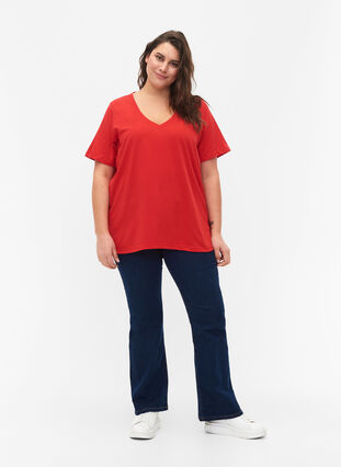 FLASH - T-shirt with v-neck, High Risk Red, Model image number 2