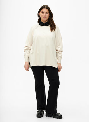 Knitted blouse with Raglan sleeves, Birch Mel., Model image number 2