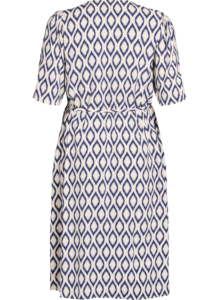 Midi dress with print and tie belt, Vanilla, Packshot image number 1