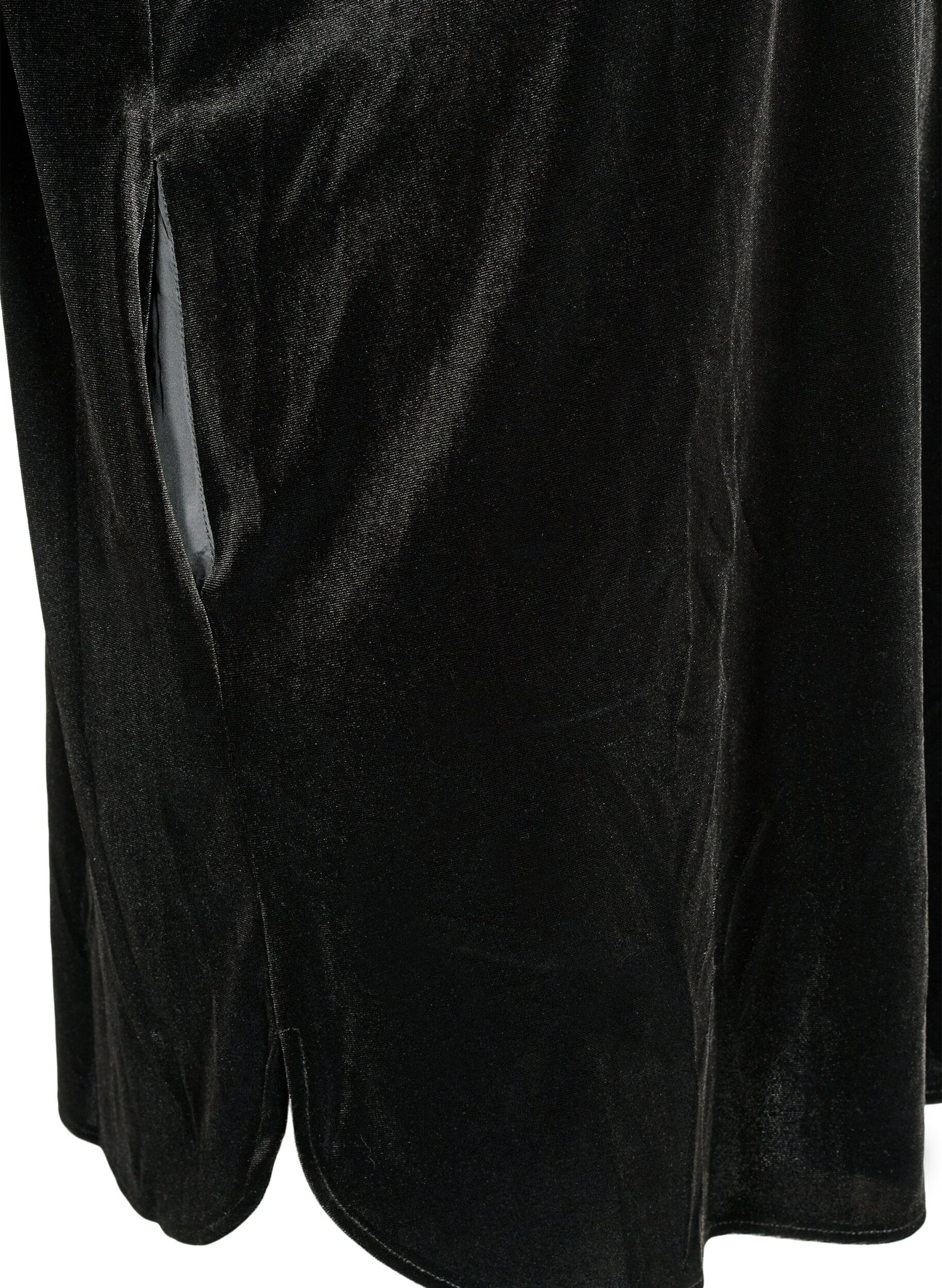 Zizzifashion Long sleeve velour dress with v-neck, Black, Packshot image number 3