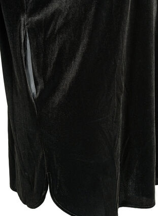 Long sleeve velour dress with v-neck, Black, Packshot image number 3