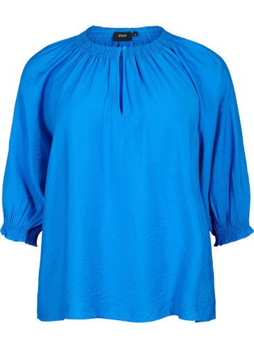 A-shape viscose blouse with 3/4 sleeves, Strong Blue, Packshot image number 0