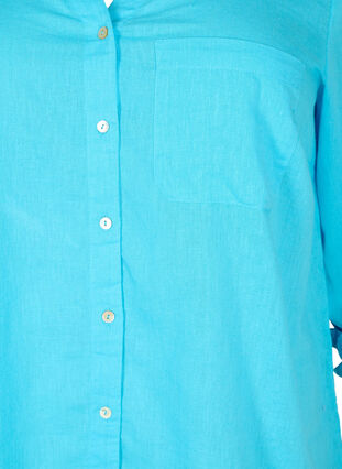 Shirt blouse with button closure in cotton-linen blend, Blue Atoll, Packshot image number 2