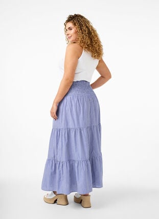 Striped maxi skirt with a smock, Baja Blue Stripe, Model image number 1