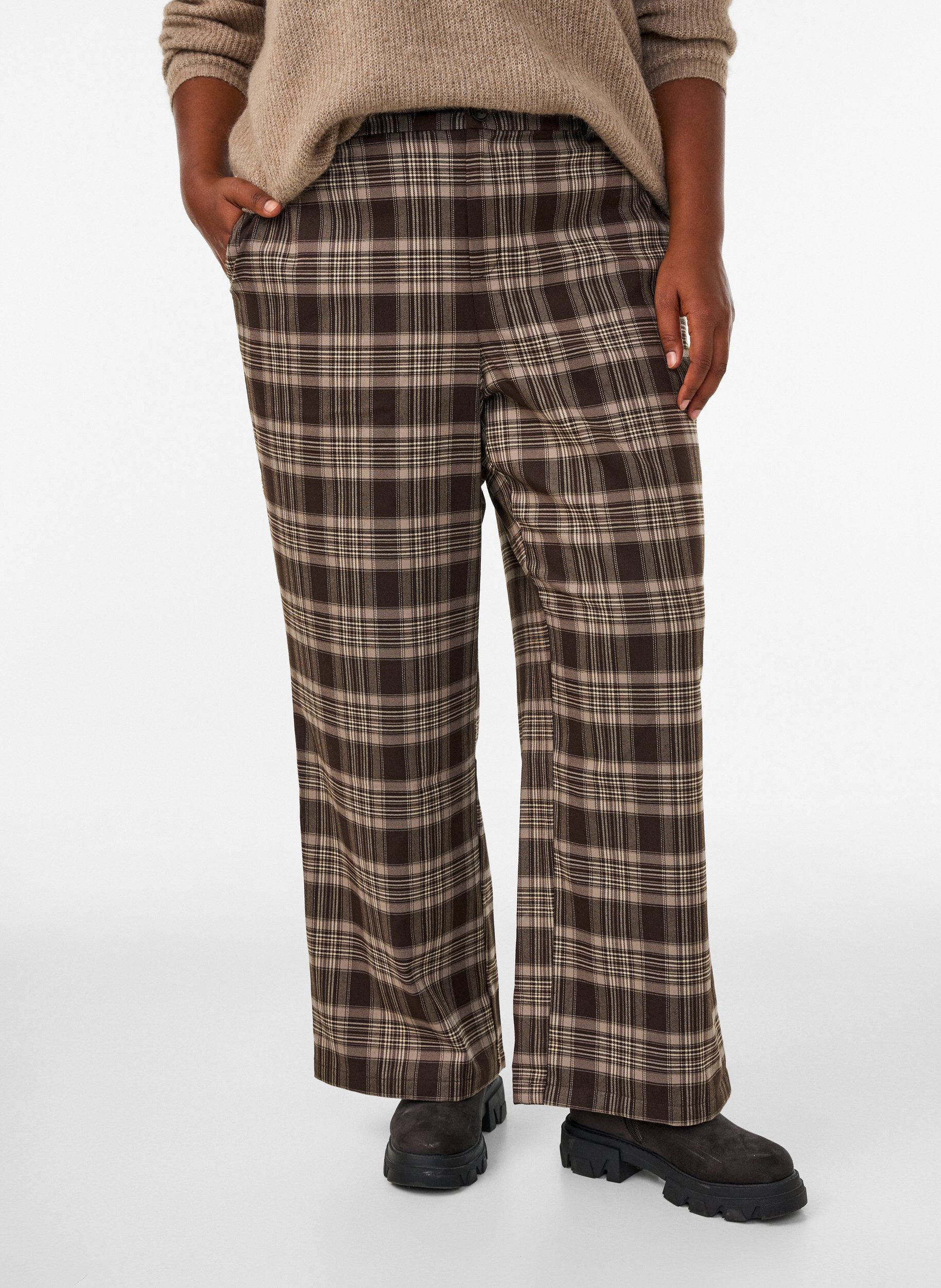 ZizzifashionChecked trousers with wide legs, Brown, Model image number 2