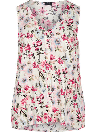 Floral viscose top with buttons, Bright White AOP, Packshot image number 0