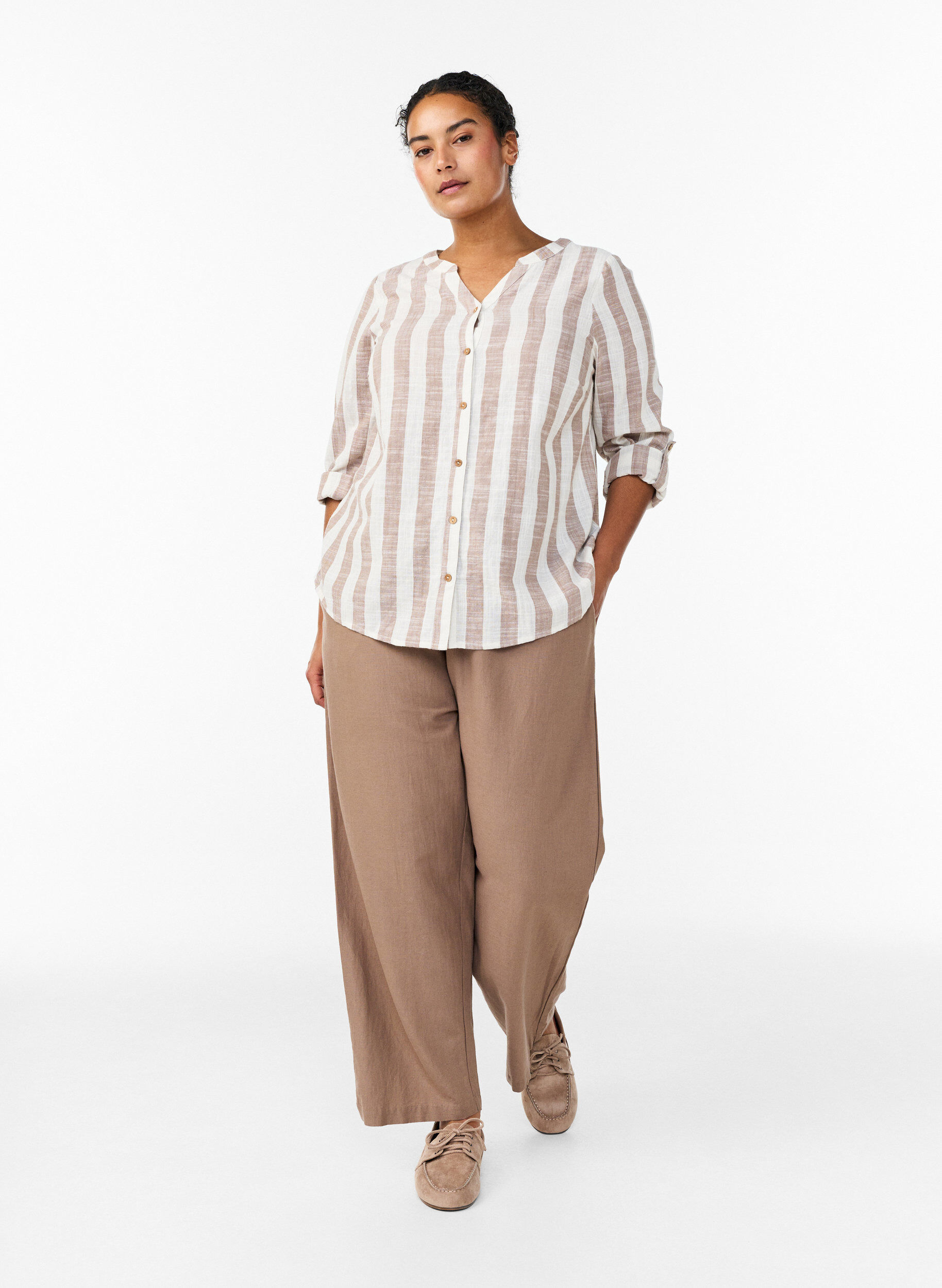 Zizzifashion Smock pants with linen, Brown, Model image number 0