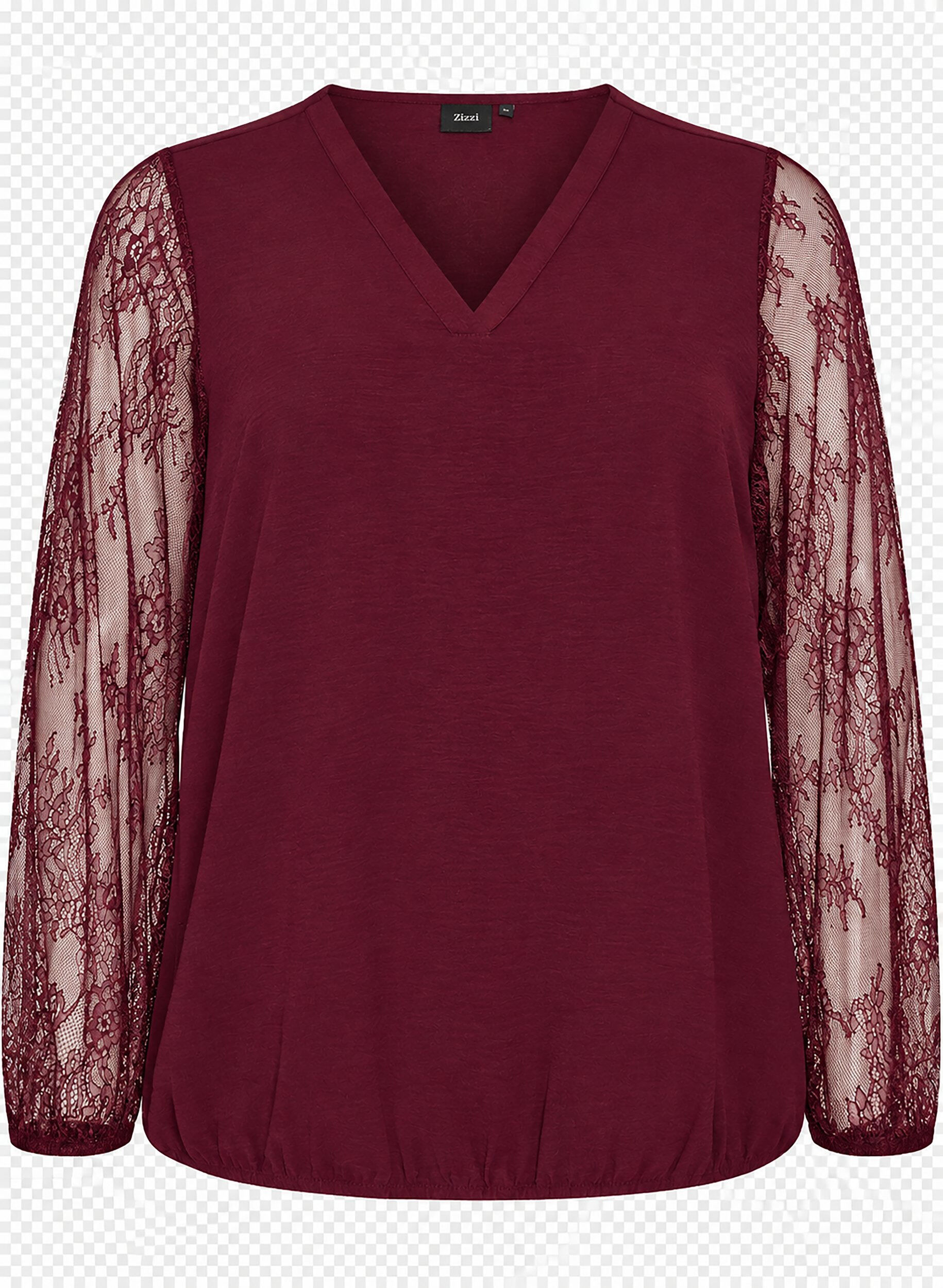 ZizzifashionBlouse with lace sleeves and balloon shape, Red, Packshot image number 0