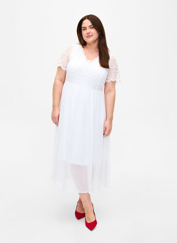 Party dress with lace and an empire waist, Bright White, Model image number 0