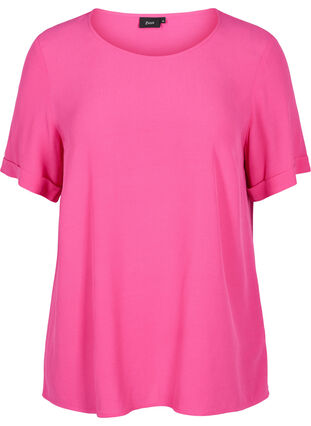 Short-sleeved viscose blouse, Fuchsia Purple, Packshot image number 0