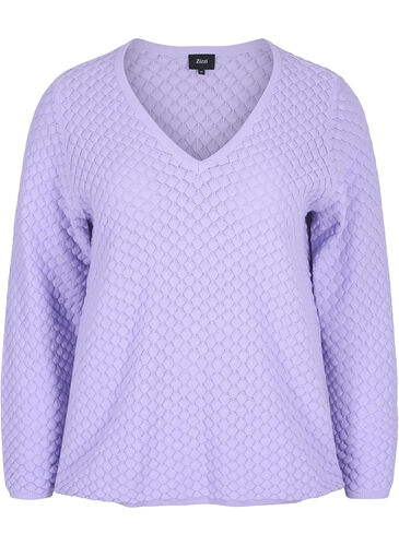 Patterned knitted top with v-neckline, Lavender, Packshot image number 0