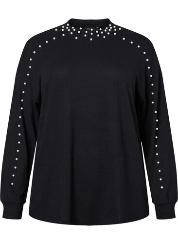 Long sleeve blouse with beads, Black, Packshot image number 0