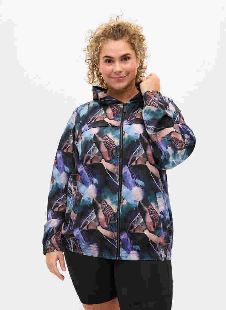 Printed sports jacket with hood, Watercolor Print, Model image number 0