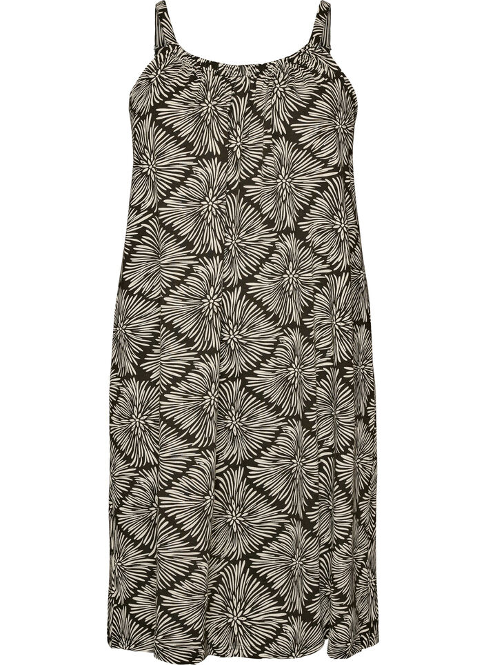 Knee-length strap dress in organic cotton, Black, Packshot image number 0