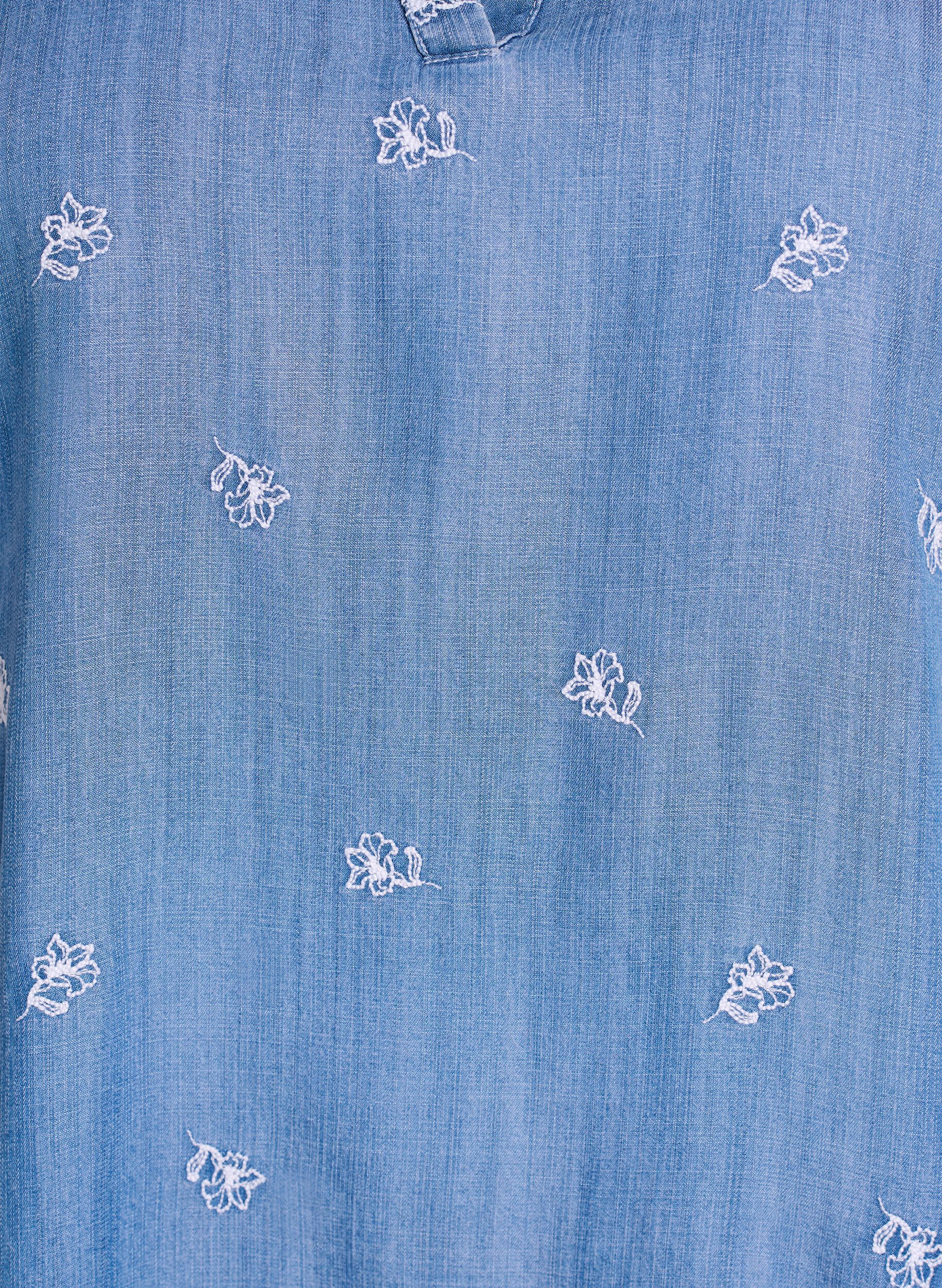 ZizzifashionLyocell dress with a denim look and embroidered flowers, Light Blue, Packshot image number 2